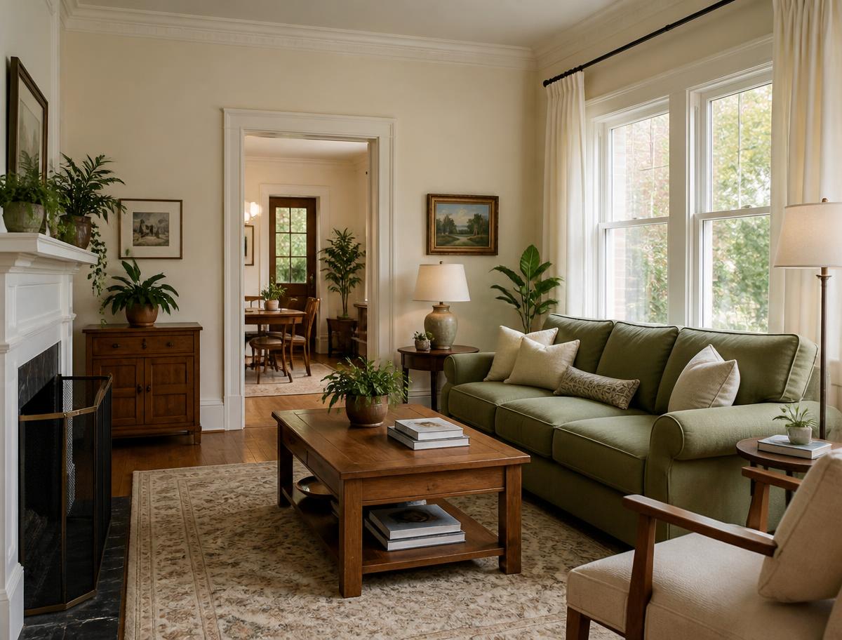 A peaceful, tidy shared living room with soft natural daylight and comfortable seating